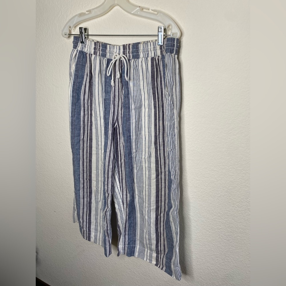 Beach lunch lounge linen capris flowy pants - Picture 2 of 10